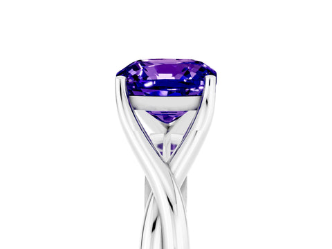 White gold Cushion Cut Tanzanite Solitaire Twist Band Prong Setting Ring_41