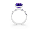 White gold Cushion Cut Tanzanite Solitaire Twisted Band with Round  Accents and Prong Setting_28