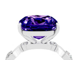 White gold Cushion Cut Tanzanite Solitaire Twisted Band with Round  Accents and Prong Setting_28