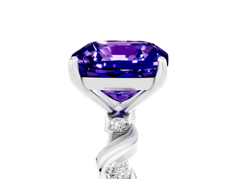 White gold Cushion Cut Tanzanite Solitaire Twisted Band with Round  Accents and Prong Setting_30