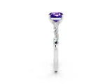 White gold Cushion Cut Tanzanite Solitaire with Side Baguettes and Channel Set Band_2
