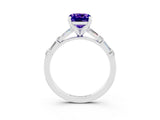 White gold Cushion Cut Tanzanite Solitaire with Side Baguettes and Channel Set Band_3