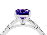 White gold Cushion Cut Tanzanite Solitaire with Side Baguettes and Channel Set Band_4