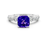 White gold Cushion Cut Tanzanite Solitaire with Side Stones, Pave Band, Four-Prong Setting_36