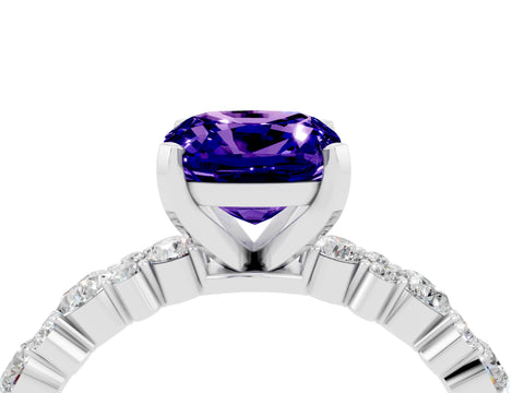 White gold Cushion Cut Tanzanite Solitaire with Side Stones, Pave Band, Four-Prong Setting_40