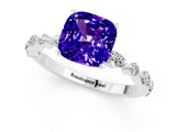 White gold Cushion Cut Tanzanite Solitaire with Side Stones on a Pavé Band and Four-Prong Setting_1