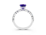 White gold Cushion Cut Tanzanite Solitaire with Side Stones on a Pavé Band and Four-Prong Setting_3
