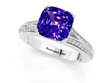 White gold Cushion Cut Tanzanite Split Shank Engagement Ring with Pavé Band_1
