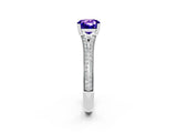 White gold Cushion Cut Tanzanite Split Shank Engagement Ring with Pavé Band_2