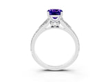 White gold Cushion Cut Tanzanite Split Shank Engagement Ring with Pavé Band_3