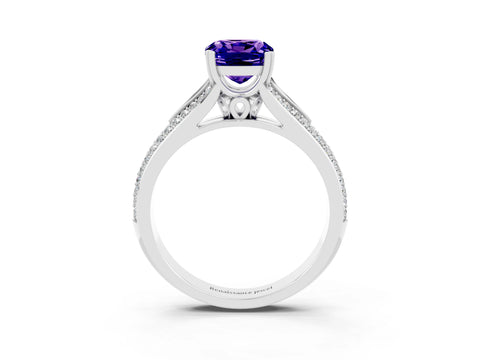 White gold Cushion Cut Tanzanite Split Shank Engagement Ring with Pavé Band_3