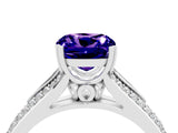 White gold Cushion Cut Tanzanite Split Shank Engagement Ring with Pavé Band_4