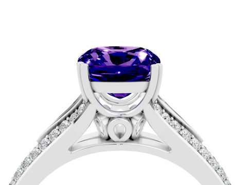 White gold Cushion Cut Tanzanite Split Shank Engagement Ring with Pavé Band_4