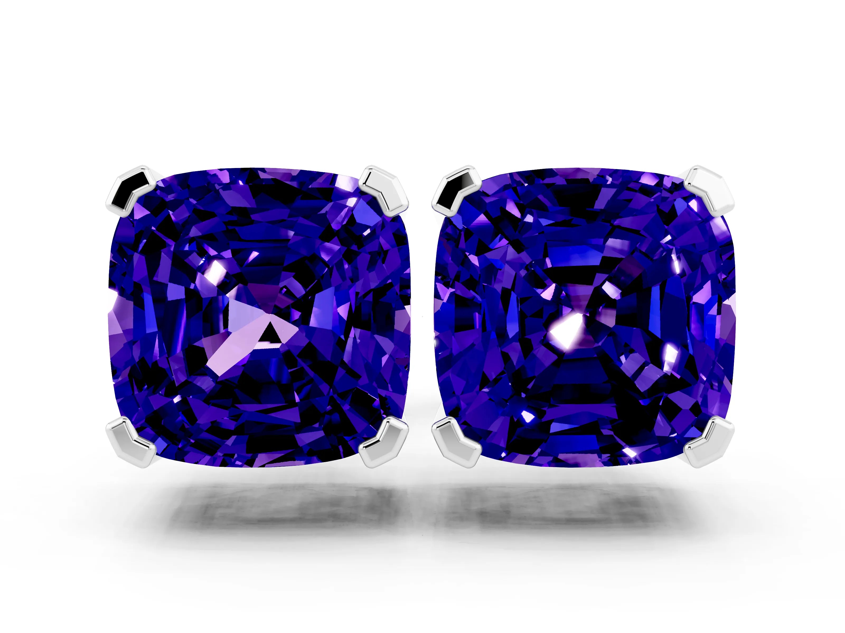 White gold Cushion Cut Tanzanite Stud Earrings_18