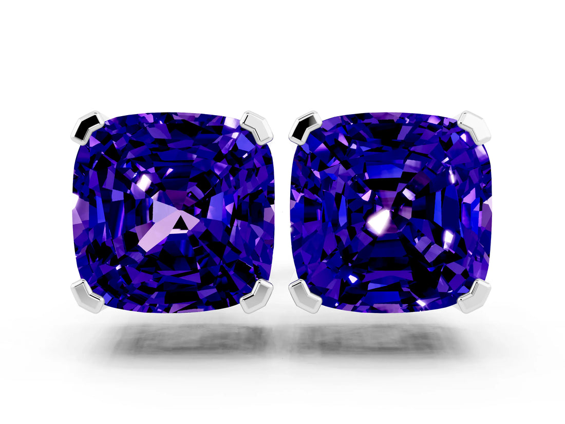 White gold Cushion Cut Tanzanite Stud Earrings_18