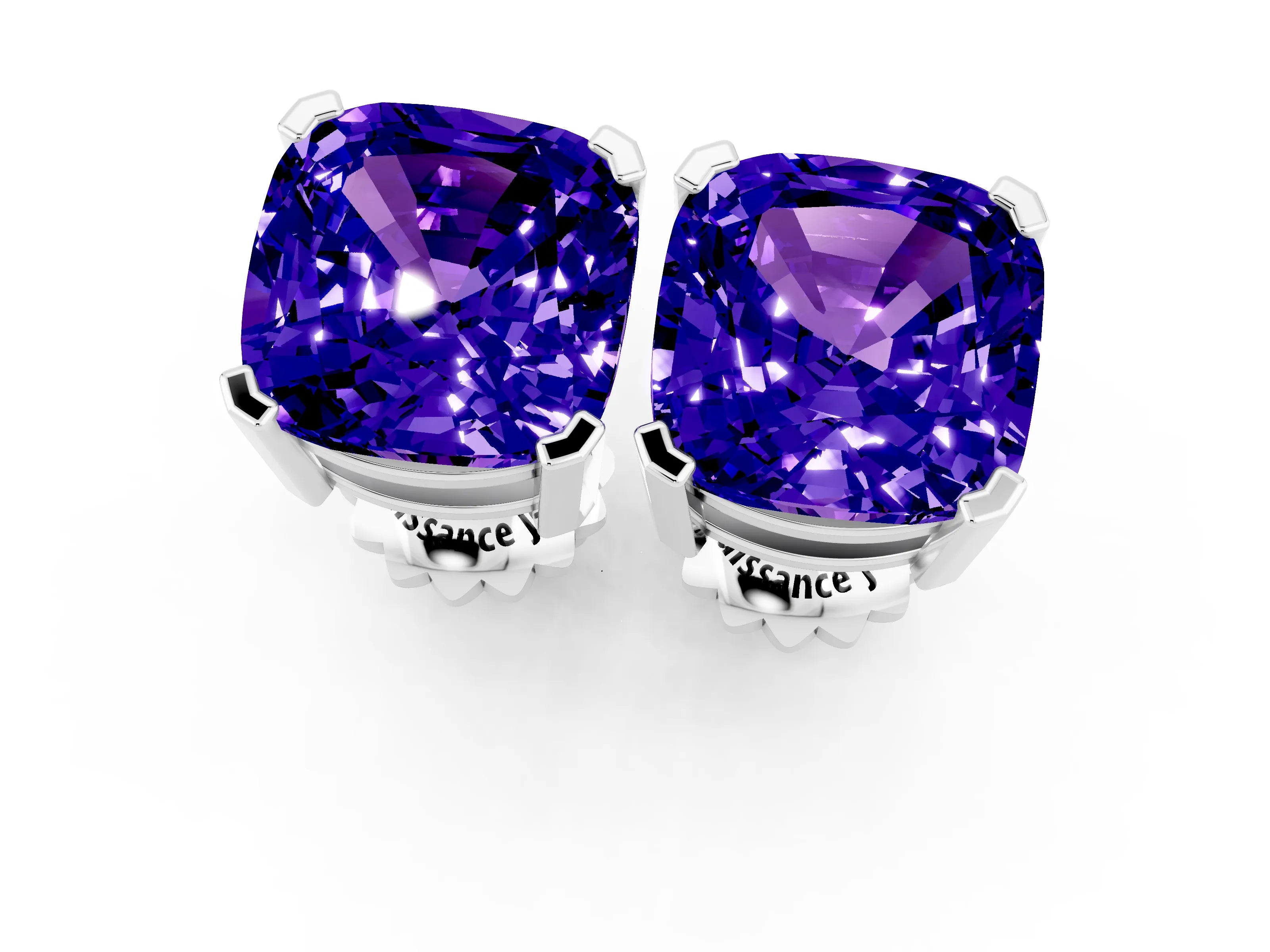 White gold Cushion Cut Tanzanite Stud Earrings_19