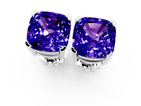 White gold Cushion Cut Tanzanite Stud Earrings_19