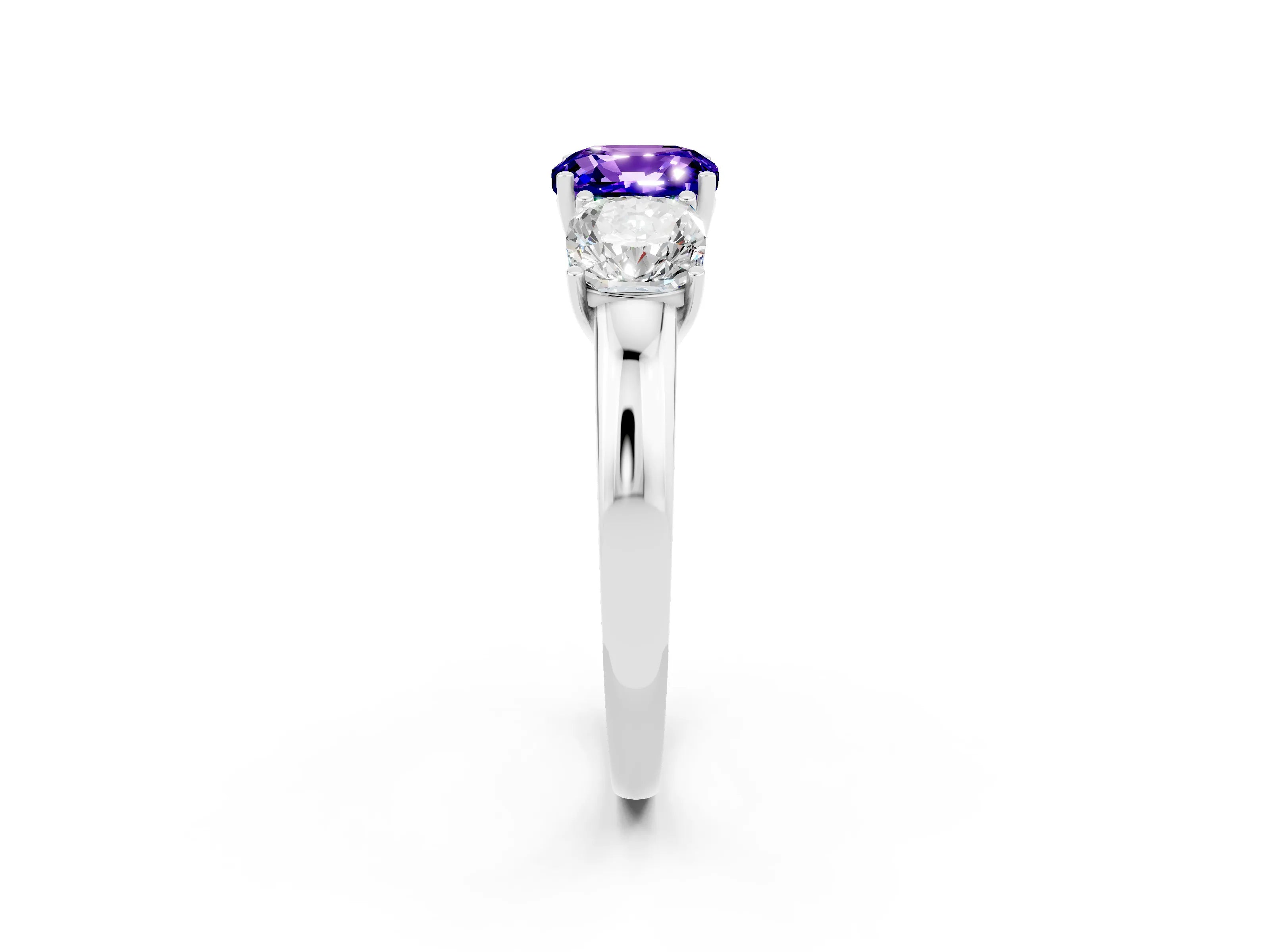 White gold Cushion Cut Tanzanite Three-Stone Ring with Four-Prong Setting and Classic Band_2