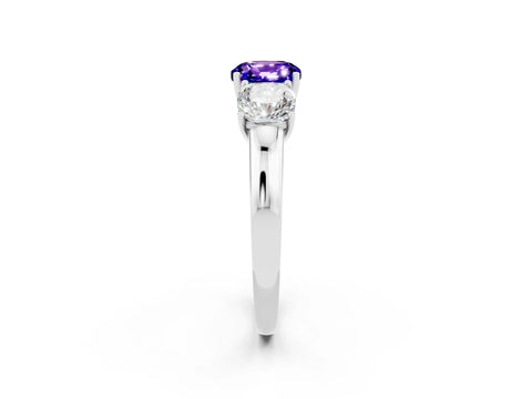 White gold Cushion Cut Tanzanite Three-Stone Ring with Four-Prong Setting and Classic Band_2