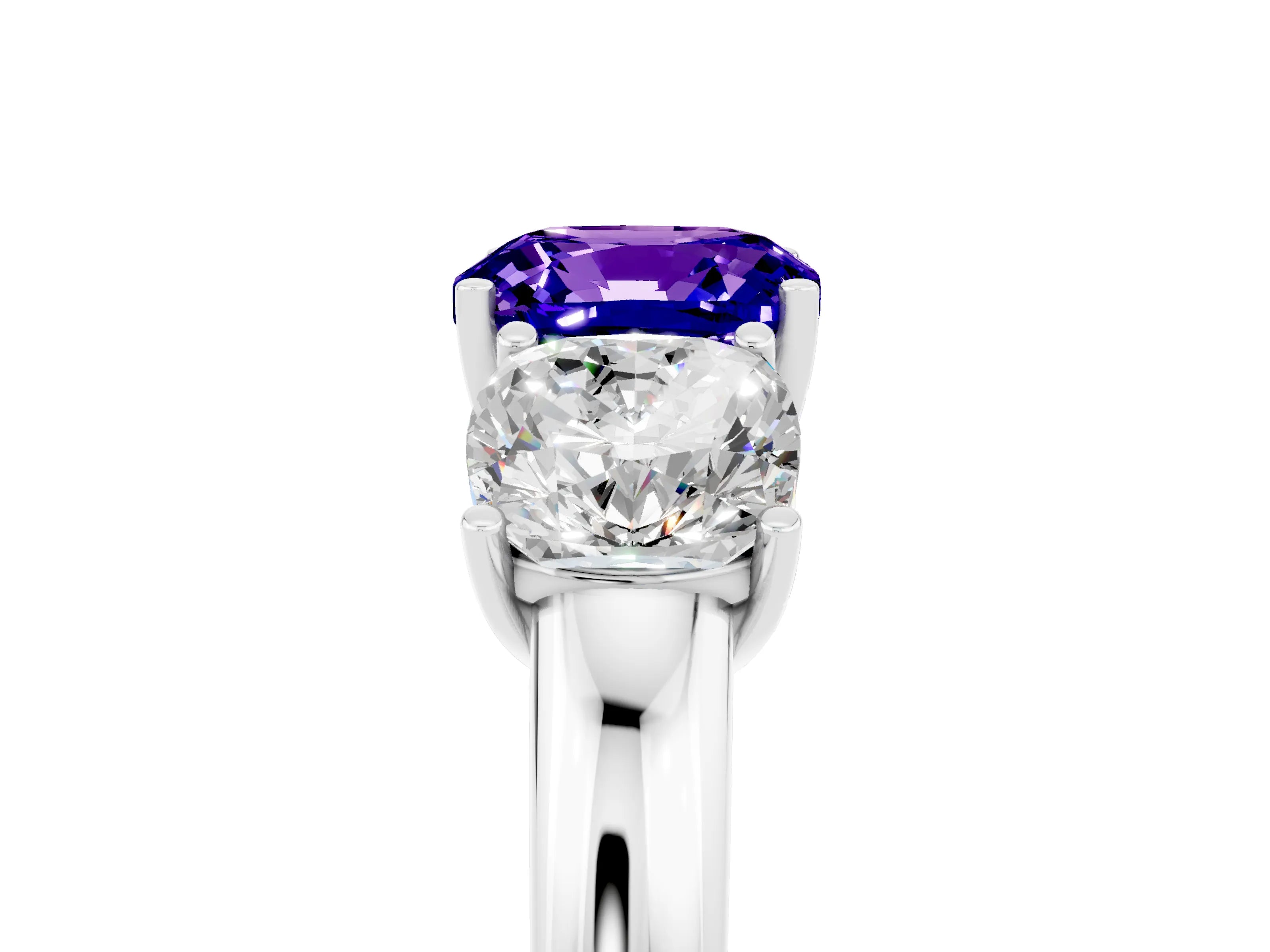 White gold Cushion Cut Tanzanite Three-Stone Ring with Four-Prong Setting and Classic Band_5