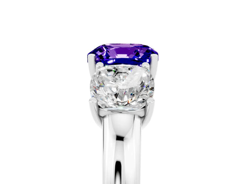 White gold Cushion Cut Tanzanite Three-Stone Ring with Four-Prong Setting and Classic Band_5
