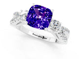 White gold Cushion Cut Tanzanite Three-Stone Ring with Pavé Split Shank and Four-Prong Setting_13