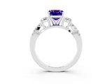 White gold Cushion Cut Tanzanite Three-Stone Ring with Pavé Split Shank and Four-Prong Setting_15