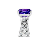 White gold Cushion Cut Tanzanite Three-Stone Ring with Pavé Split Shank and Four-Prong Setting_17