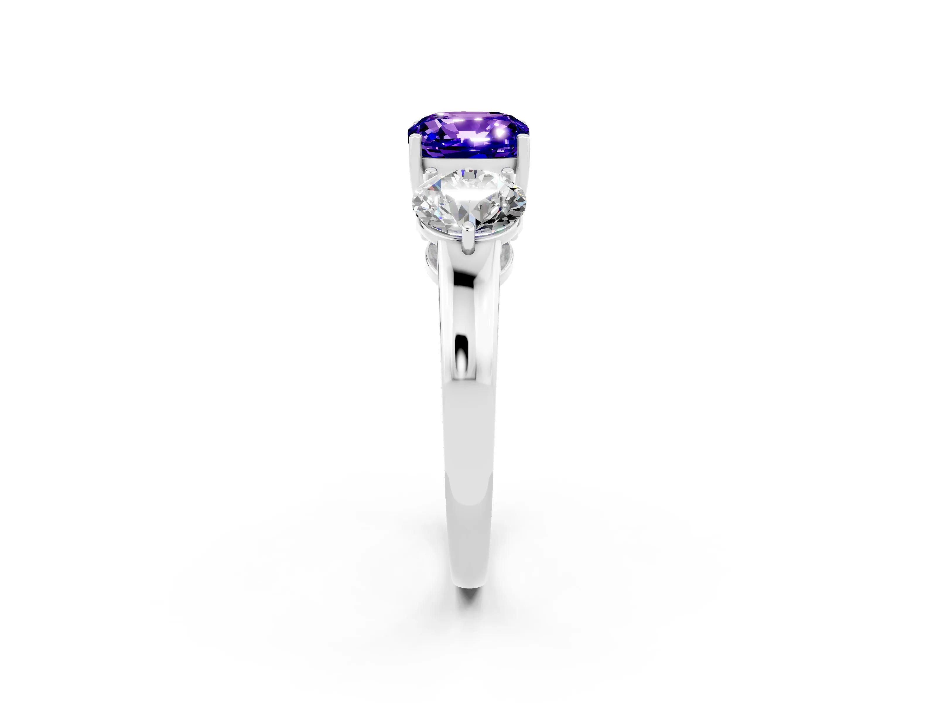 White gold Cushion Cut Tanzanite Three-Stone Ring with Prong Setting and Classic Band_2