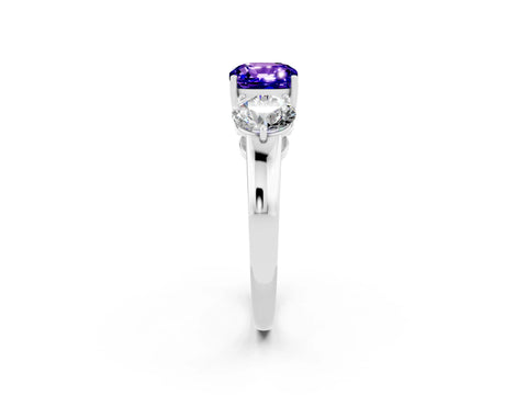 White gold Cushion Cut Tanzanite Three-Stone Ring with Prong Setting and Classic Band_2