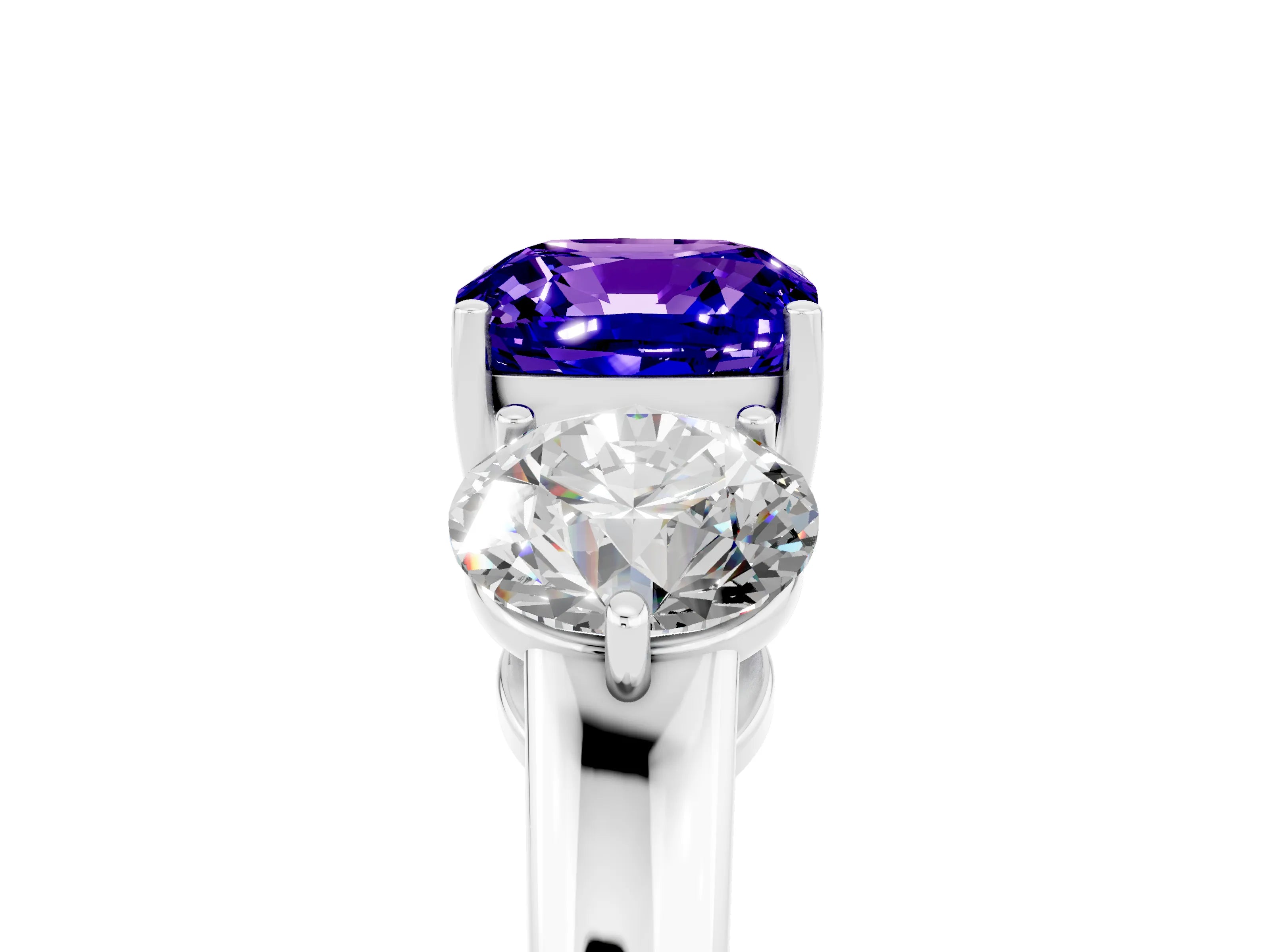 White gold Cushion Cut Tanzanite Three-Stone Ring with Prong Setting and Classic Band_5