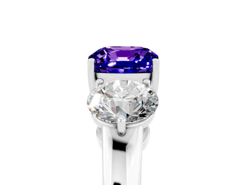 White gold Cushion Cut Tanzanite Three-Stone Ring with Prong Setting and Classic Band_5