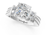 White gold Cushion Cut Three-Stone Channel Set Ring with Bar Prongs_60