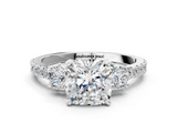White gold Cushion Cut Three-Stone Diamond Pavé Band with Prong Setting_11