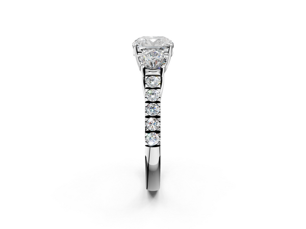 Platinum Cushion Cut Pave Three Stone Engagement Ring Setting