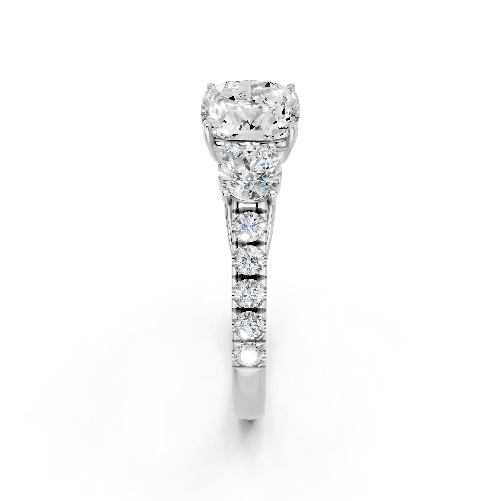 White gold Cushion Cut Three-Stone Diamond Pave Band with Prong Setting_69