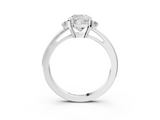 White gold Cushion Cut Three-Stone Solitaire Ring with Round Accent Diamonds and Four-Prong Setting_54