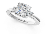 White gold Cushion Cut Three-Stone Solitaire Ring with Round Accent Diamonds and Four-Prong Setting_59