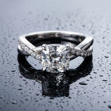 White gold Cushion Cut Twist Band Solitaire Diamond Ring with Pavé Setting_15