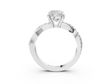White gold Cushion Cut Twist Band Solitaire Diamond Ring with Pavé Setting_41