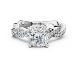 White gold Cushion Cut Twisted Pavé Band Solitaire Ring with Four-Prong Setting_104