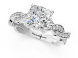 White gold Cushion Cut Twisted Pavé Band Solitaire Ring with Four-Prong Setting_104