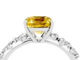 White gold Cushion Cut Yellow Sapphire Cluster Side Stone Solitaire Ring with Prong Setting_72