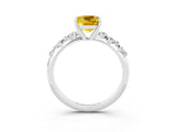White gold Cushion Cut Yellow Sapphire Cluster Side Stone Solitaire Ring with Prong Setting_75