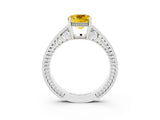 White gold Cushion Cut Yellow Sapphire Engagement Ring with Milgrain Channel Set Band and Prong Setting_27