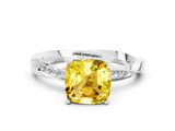 White gold Cushion Cut Yellow Sapphire Engagement Ring with Side Stone Accents and Four-Prong Setting_24