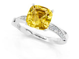 White gold Cushion Cut Yellow Sapphire Engagement Ring with Side Stone Accents and Four-Prong Setting_25