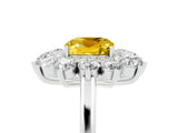 White gold Cushion Cut Yellow Sapphire Floral Double Halo Engagement Ring with Prong Setting_113