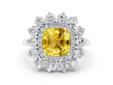 White gold Cushion Cut Yellow Sapphire Floral Double Halo Engagement Ring with Prong Setting_36