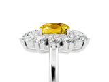 White gold Cushion Cut Yellow Sapphire Floral Double Halo Engagement Ring with Prong Setting_41